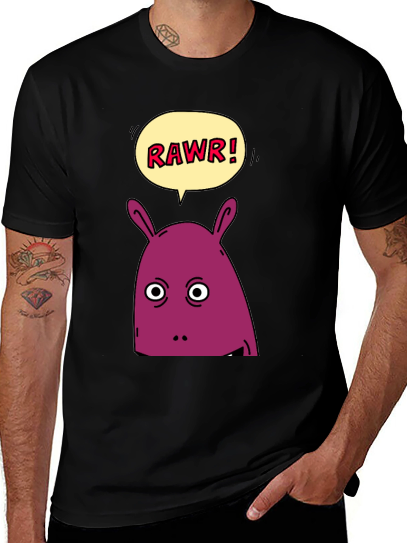 Variant 21 of Rawr! Monster Graphic Tee - Black Cotton T-Shirt