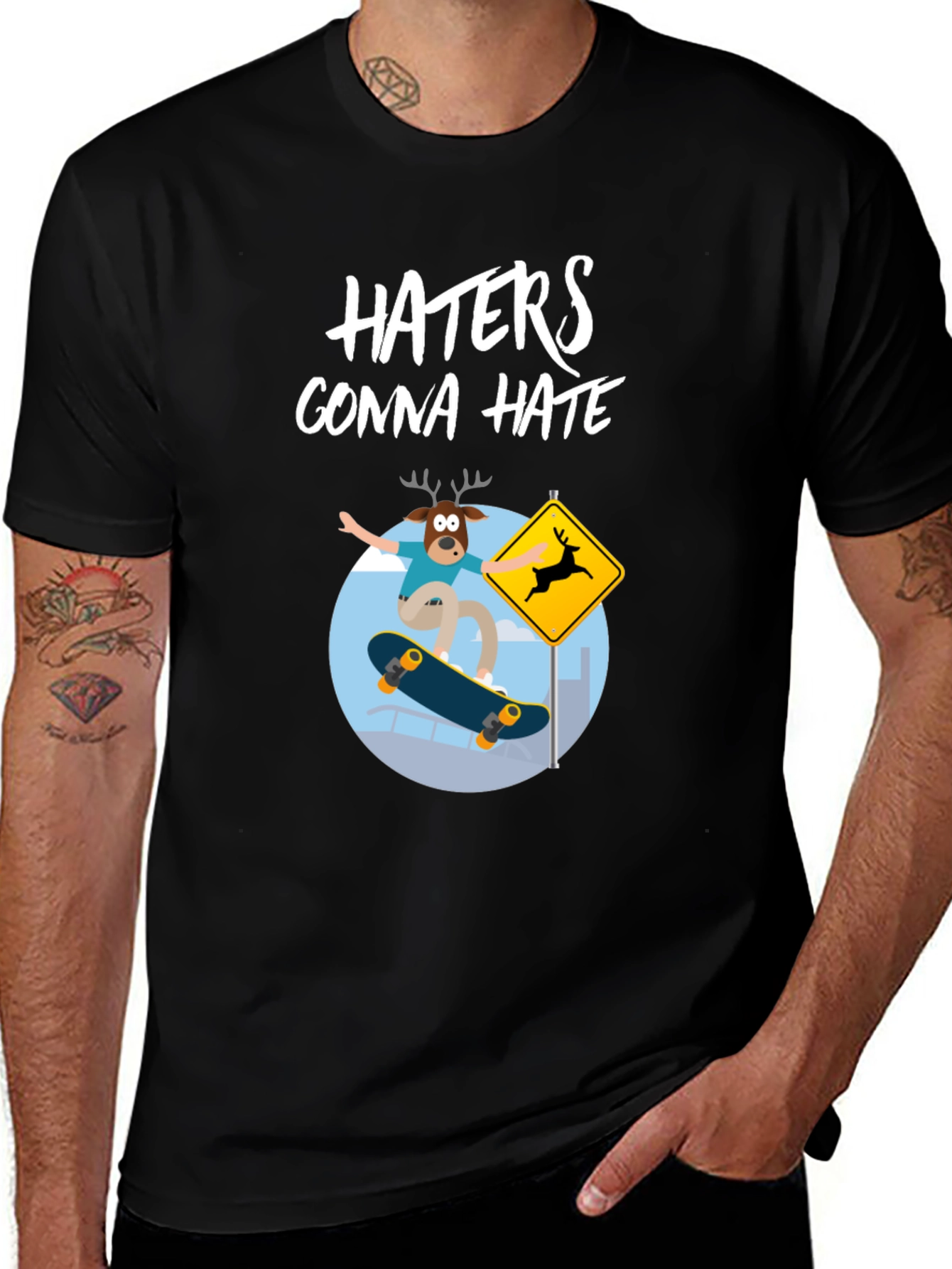 Variant 12 of Haters Gonna Hate Deer Skateboarder Graphic Tee