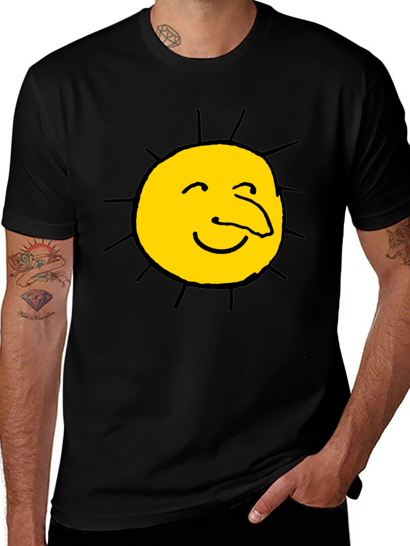 Variant 29 of Funny Sun Face Graphic Black T-Shirt