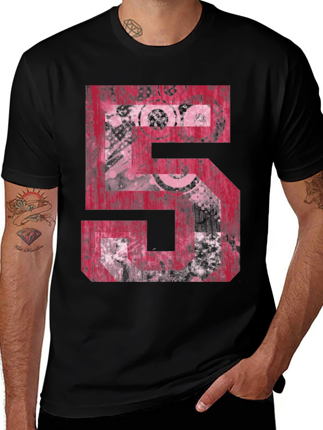 Variant 27 of Distressed Number 5 Graphic Tee - Casual Wear
