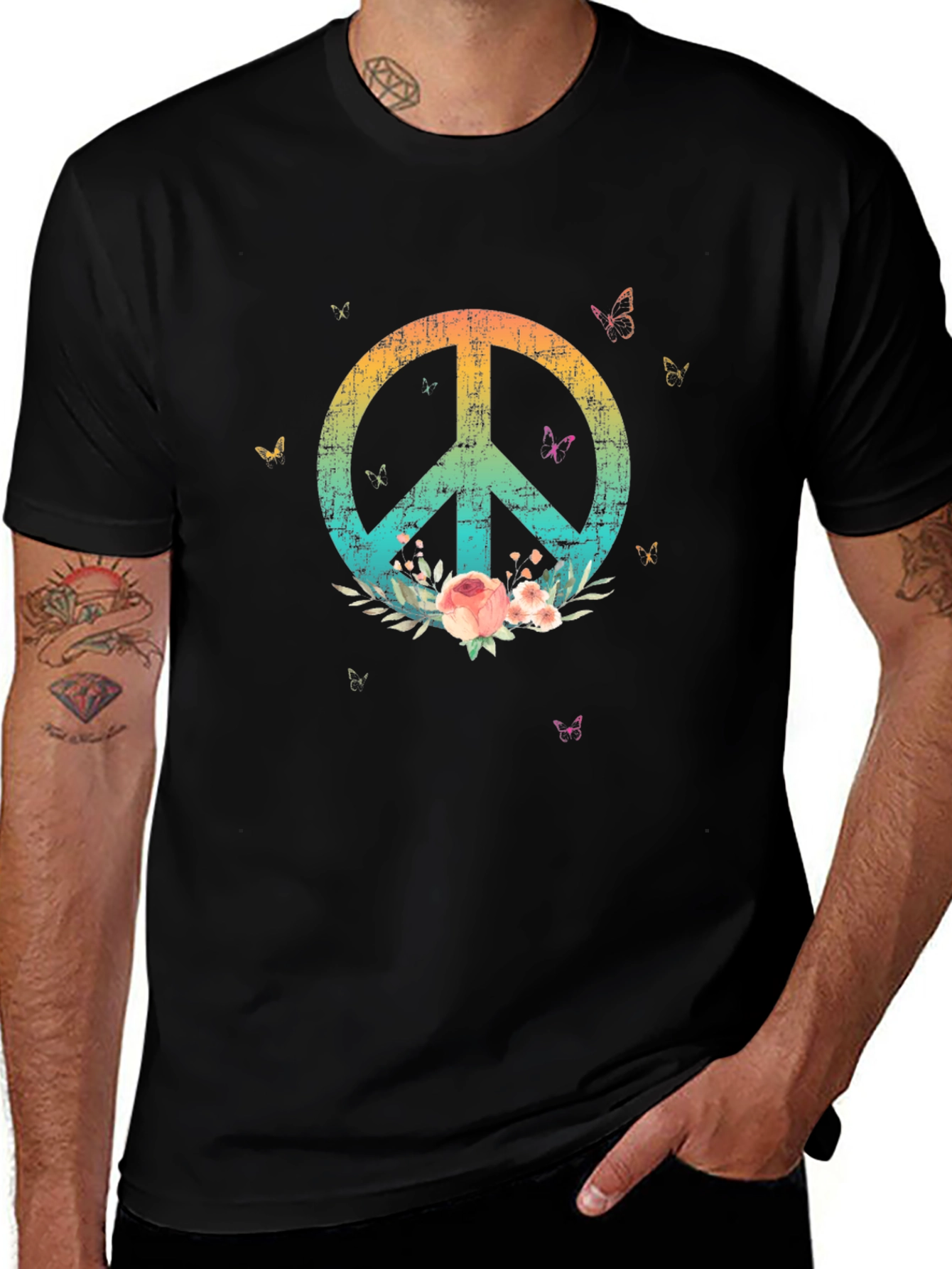 Variant 29 of Peace Sign Floral Butterfly Graphic Tee