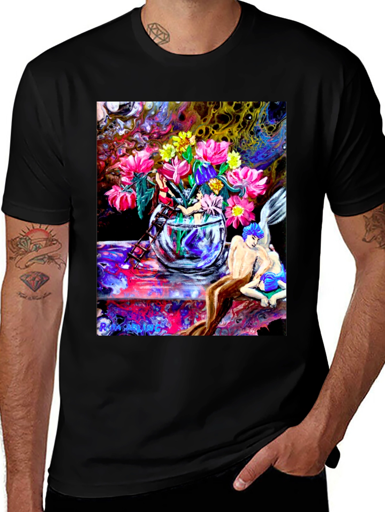 Artistic Floral & Figures Graphic Tee