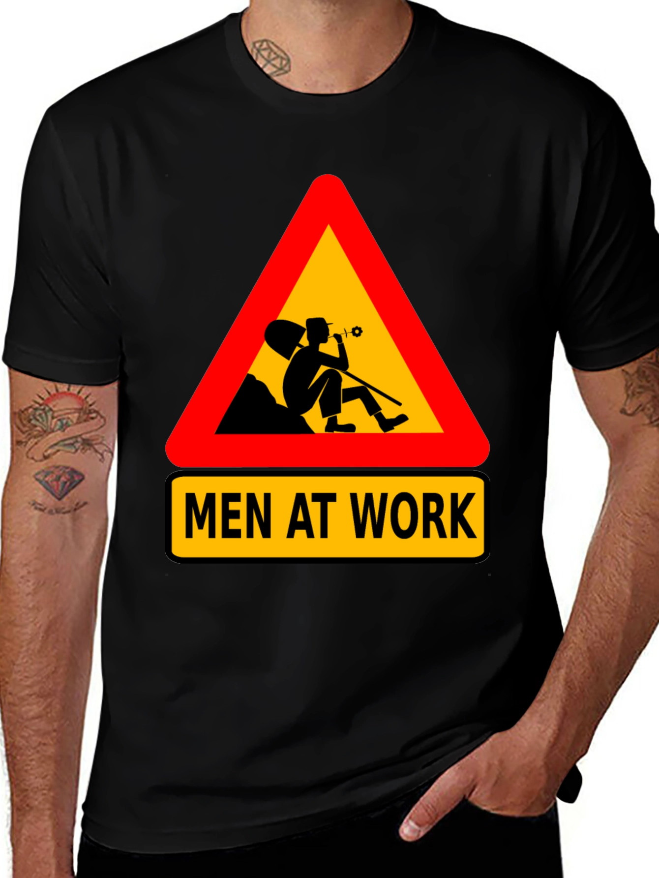 Variant 10 of Men at Work Graphic Tee - Funny Black T-Shirt