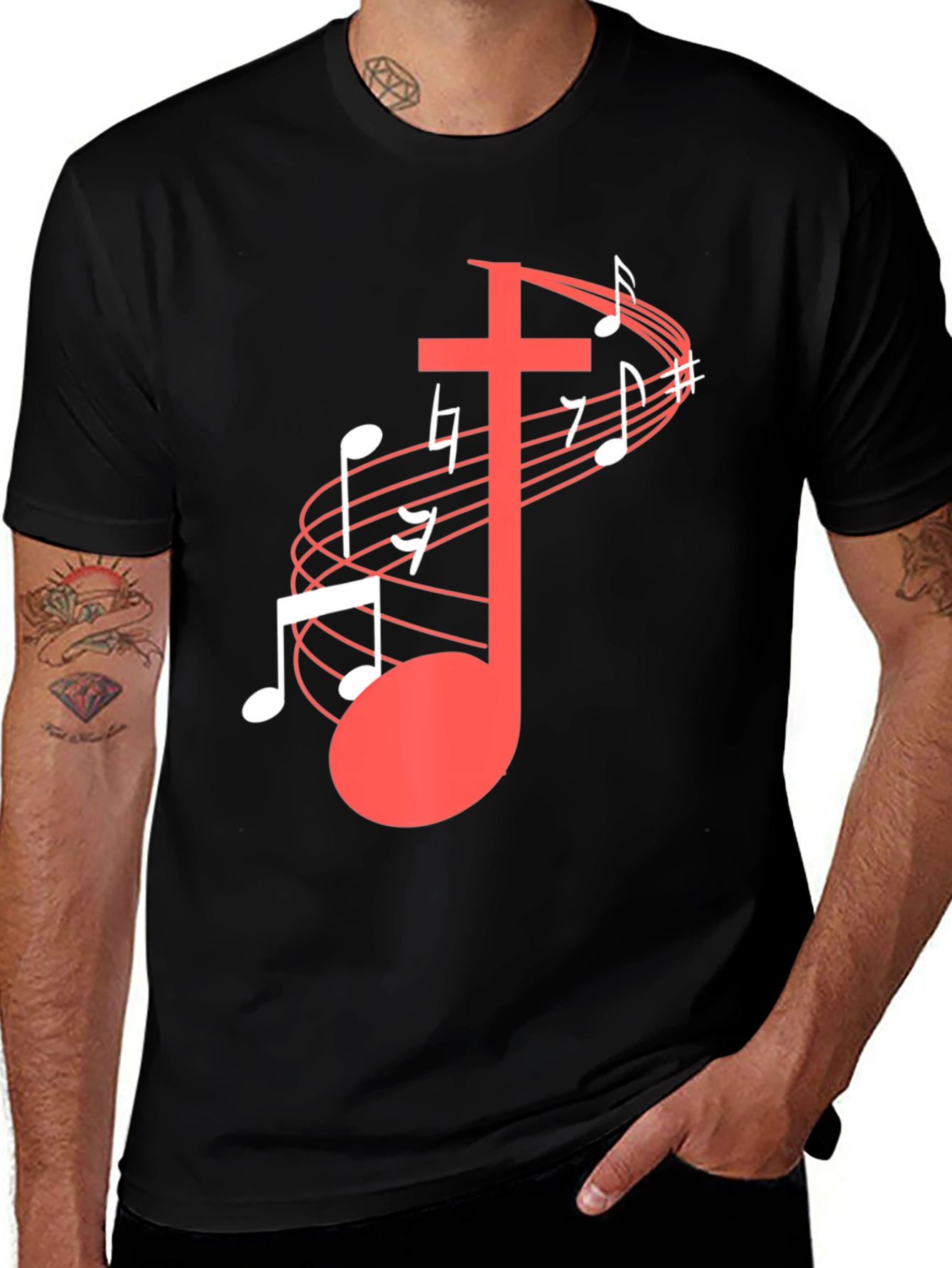 Musical Cross Graphic Tee - Black Cotton Blend