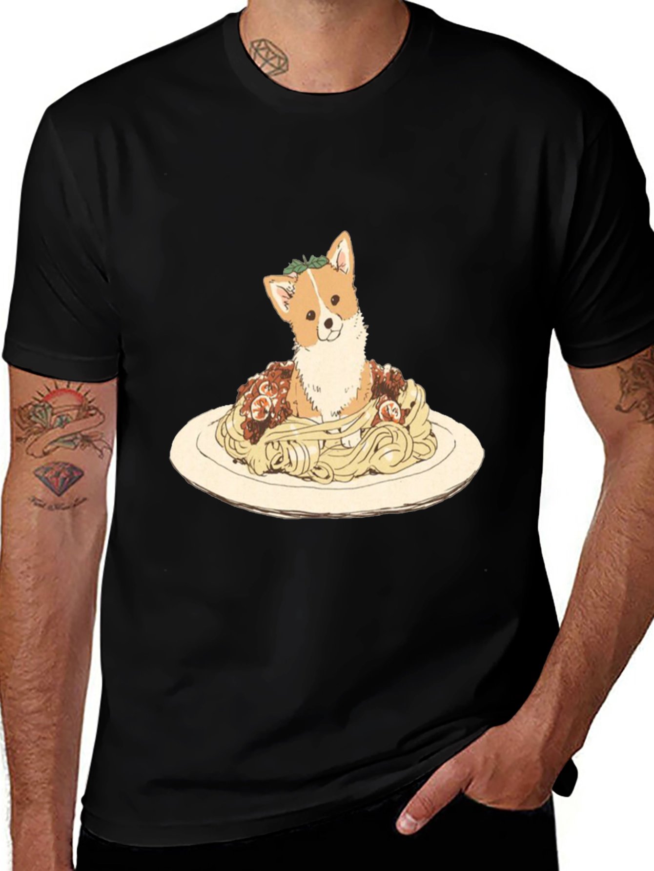 Black Corgi Spaghetti Graphic Tee main image