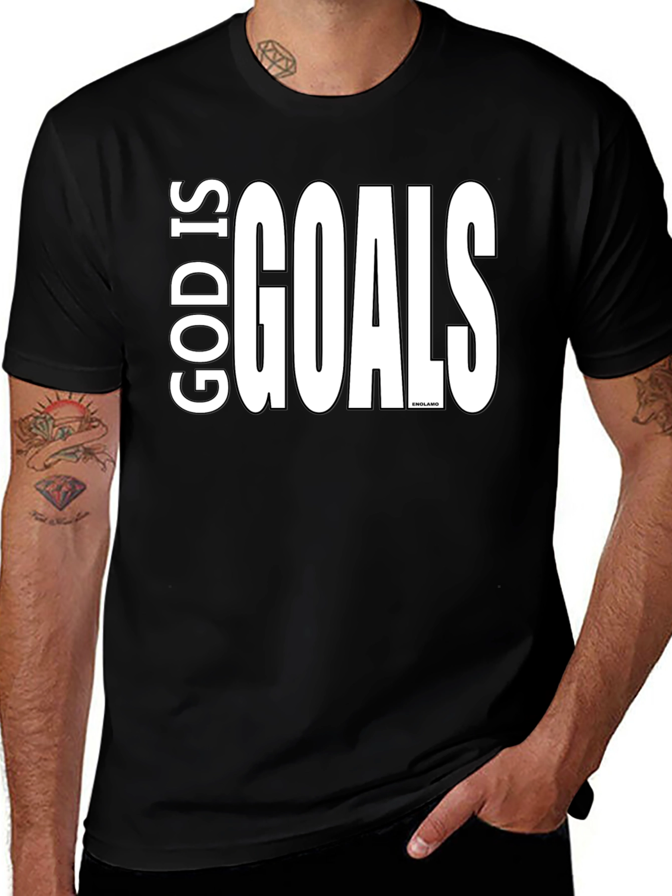 Variant 14 of God Is Goals Graphic Tee - Black Cotton T-Shirt