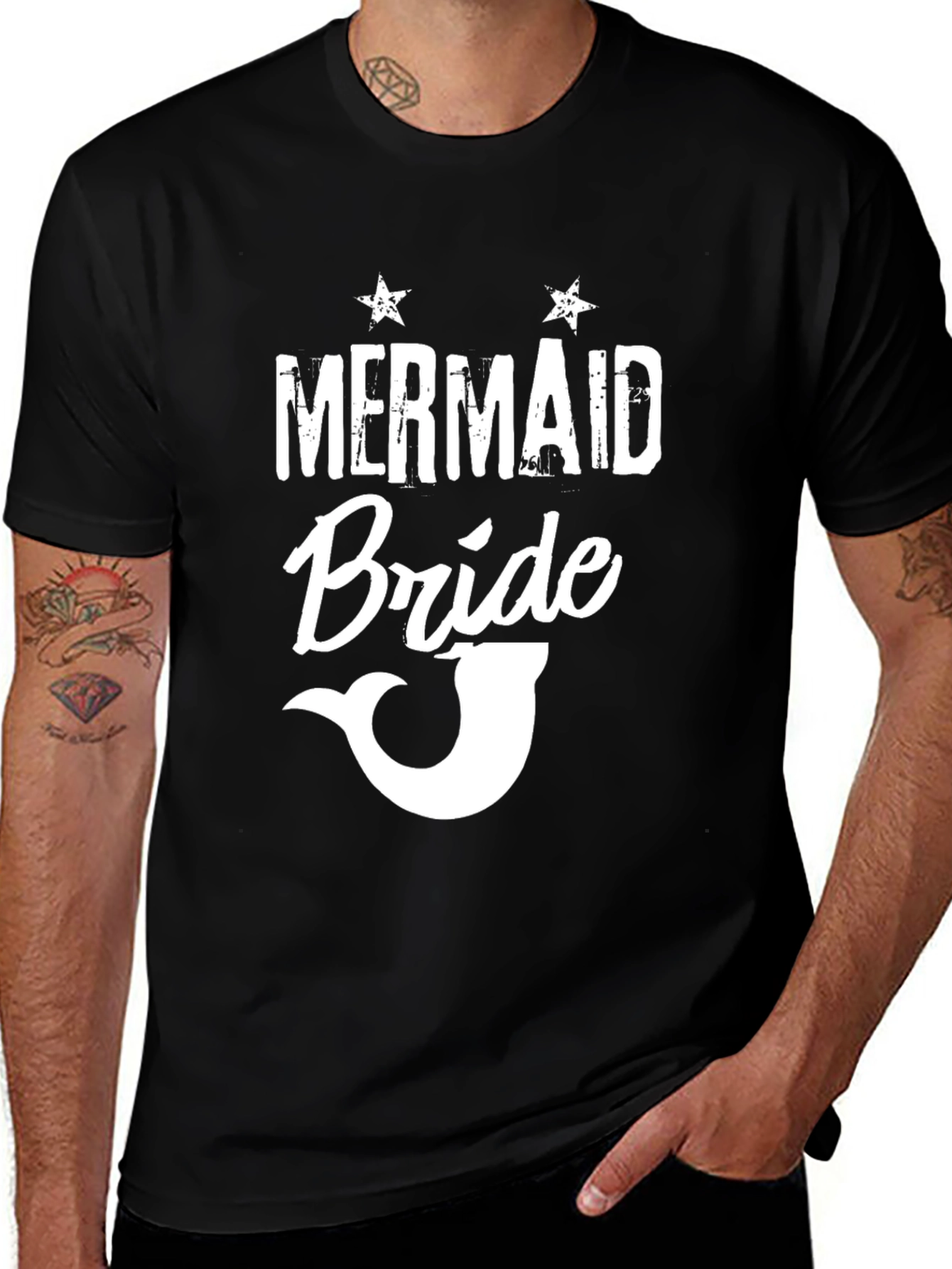 Mermaid Bride Graphic Tee - Black Cotton T-Shirt