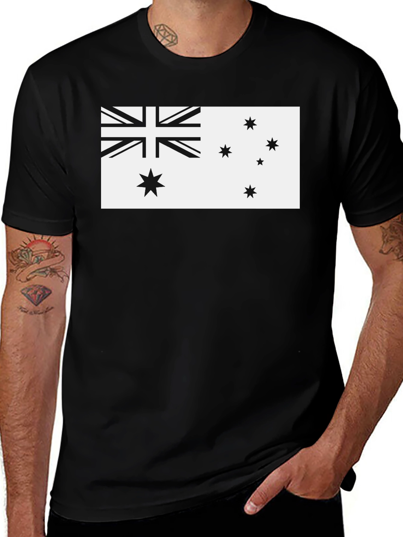Australia Flag Graphic Tee - Black Cotton T-Shirt