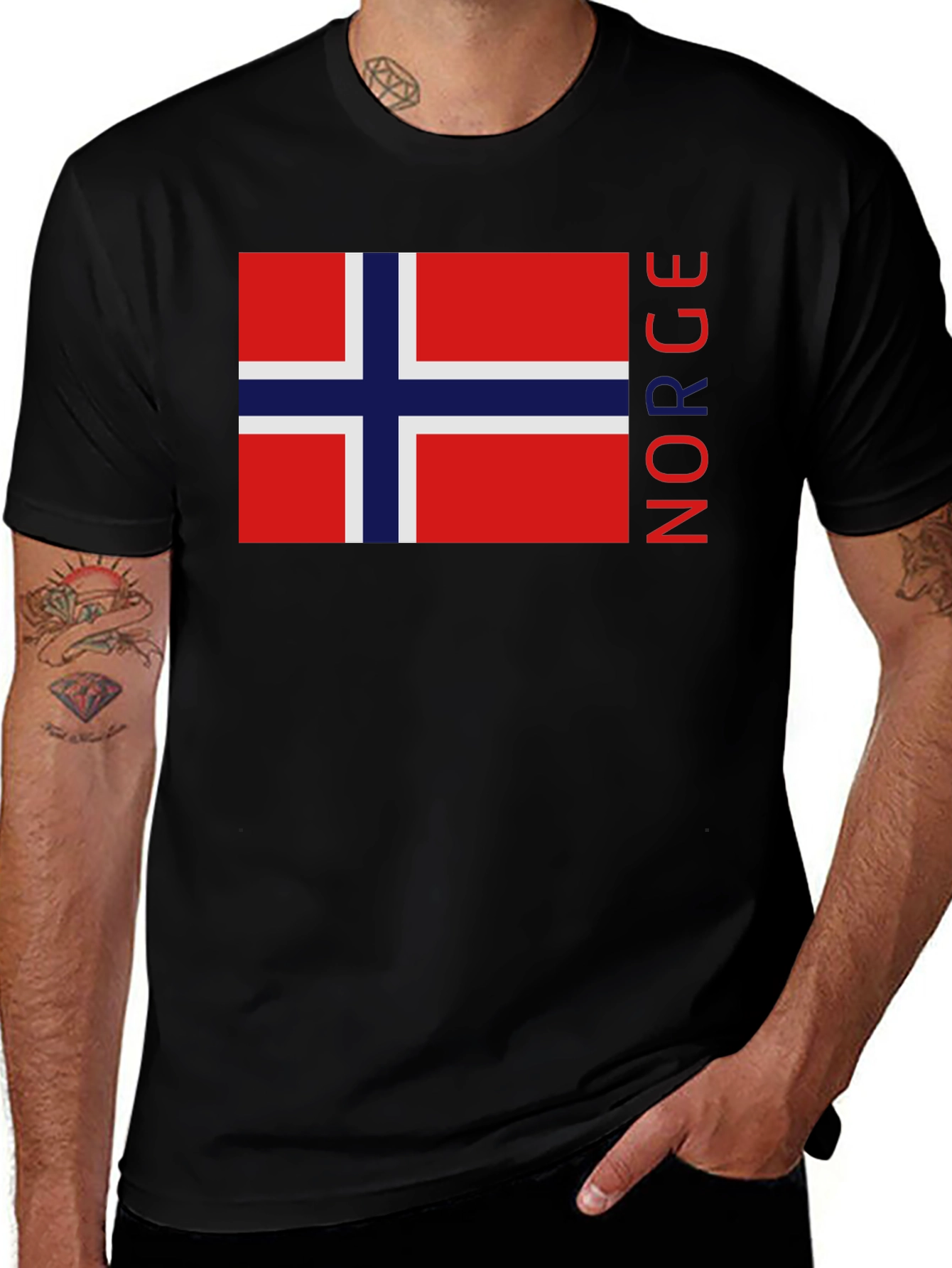 Variant 11 of Norway Flag Graphic Black T-Shirt