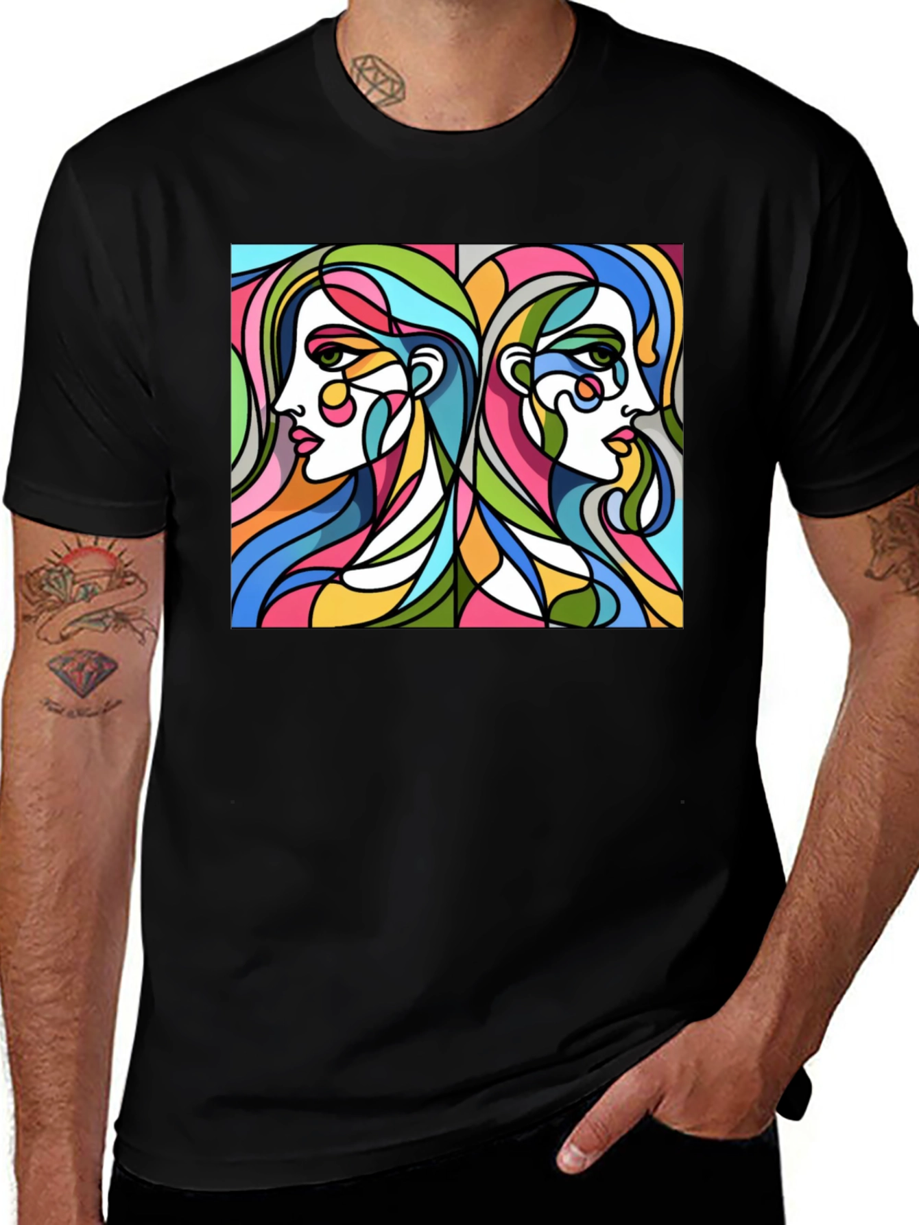 Variant 6 of Abstract Women Graphic Tee - Stylish Black T-Shirt