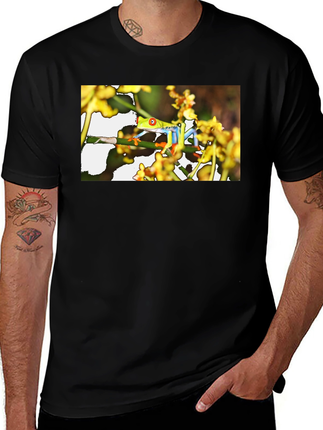 Variant 19 of Tree Frog Graphic Print Black T-Shirt