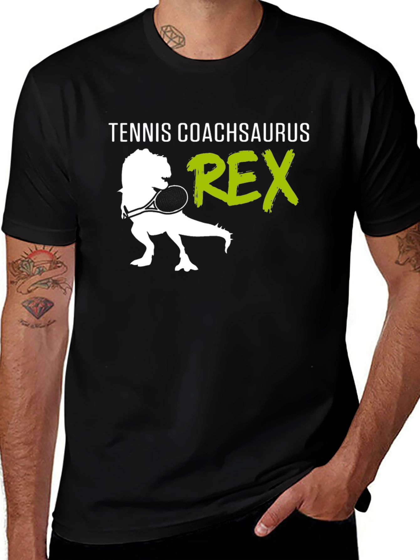 Black Tennis Coach T-Rex Graphic Tee main image