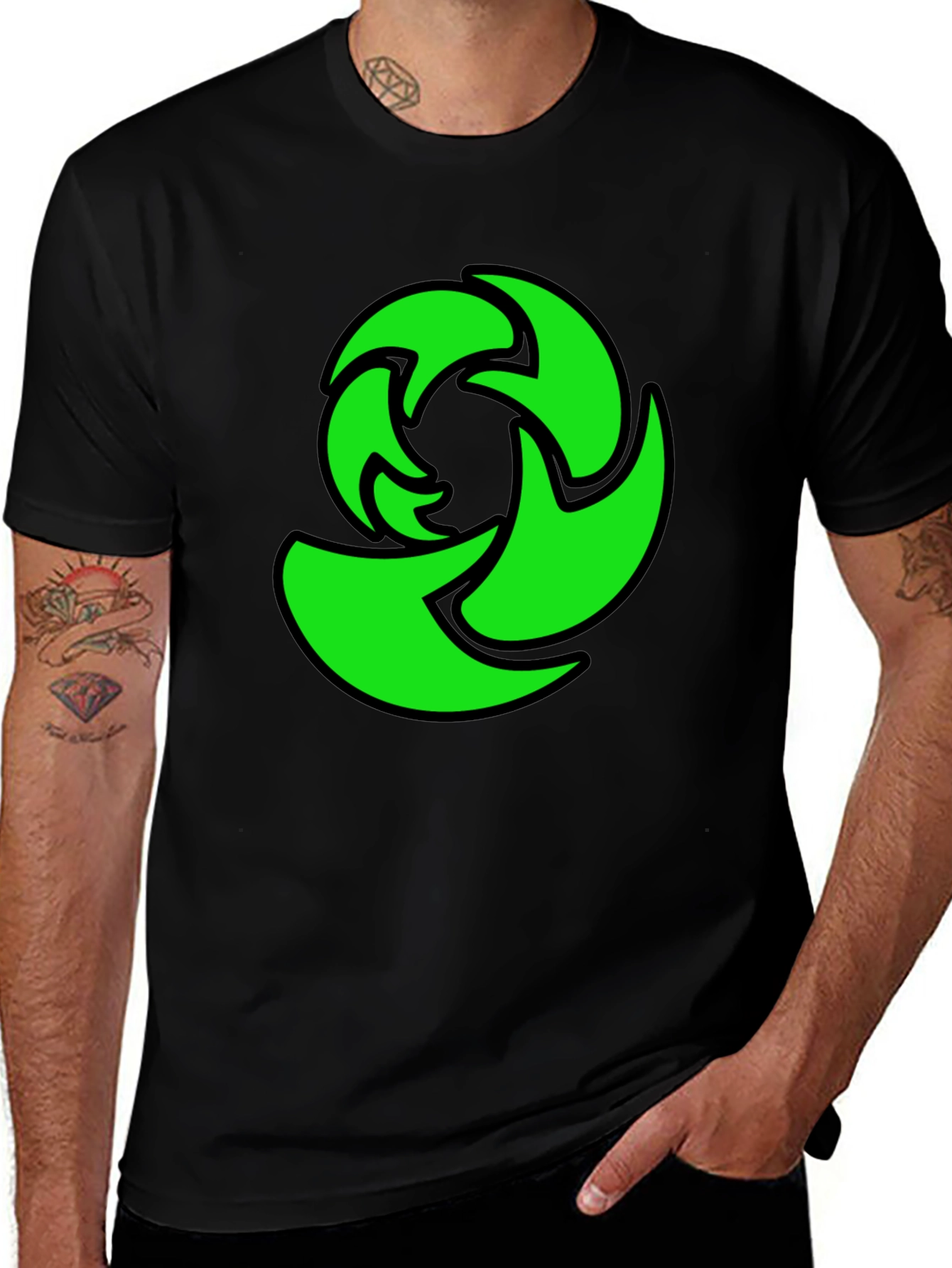 Variant 19 of Green Graphic Print Black T-Shirt