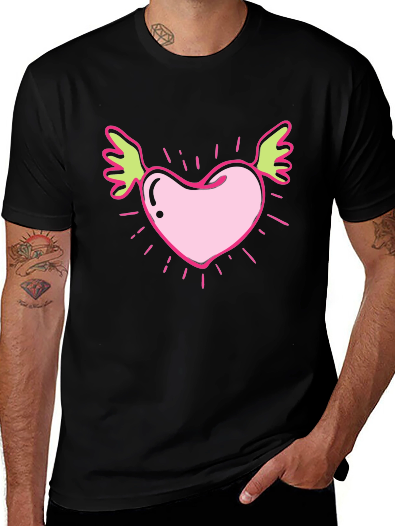 Winged Heart Graphic Tee - Black Cotton T-Shirt