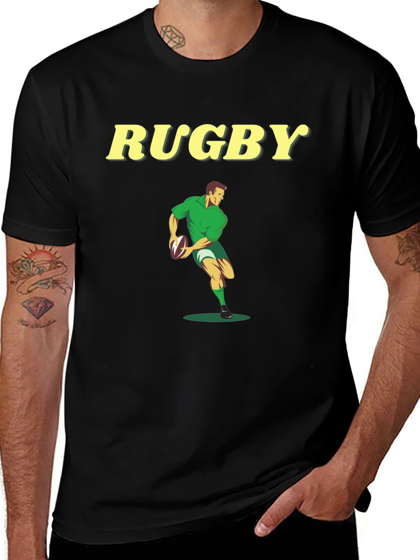 Variant 11 of Rugby Player Graphic Tee - Black Cotton