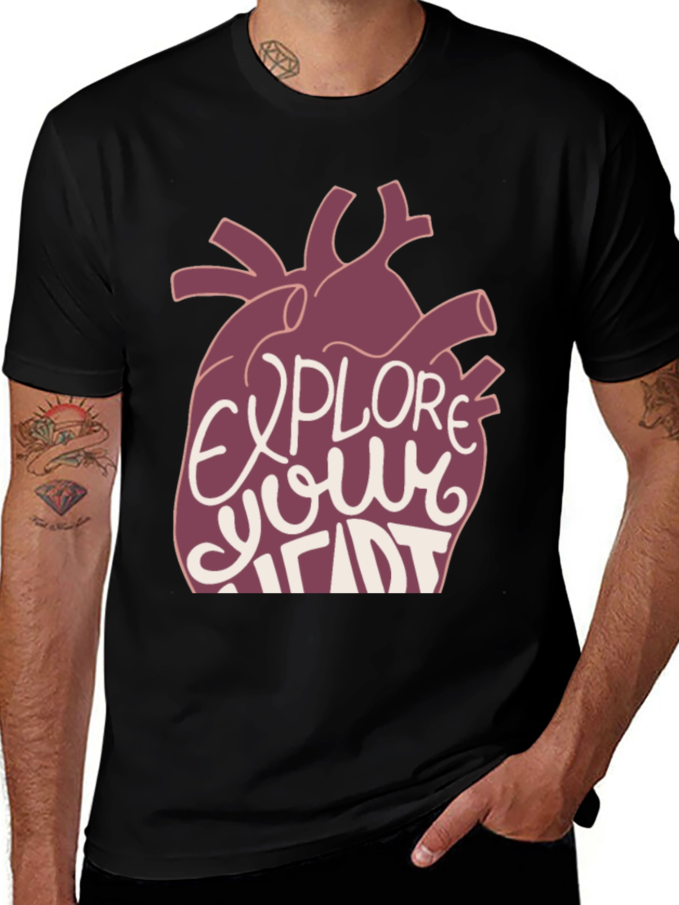 Variant 28 of Explore Your Heart Graphic Tee - Black