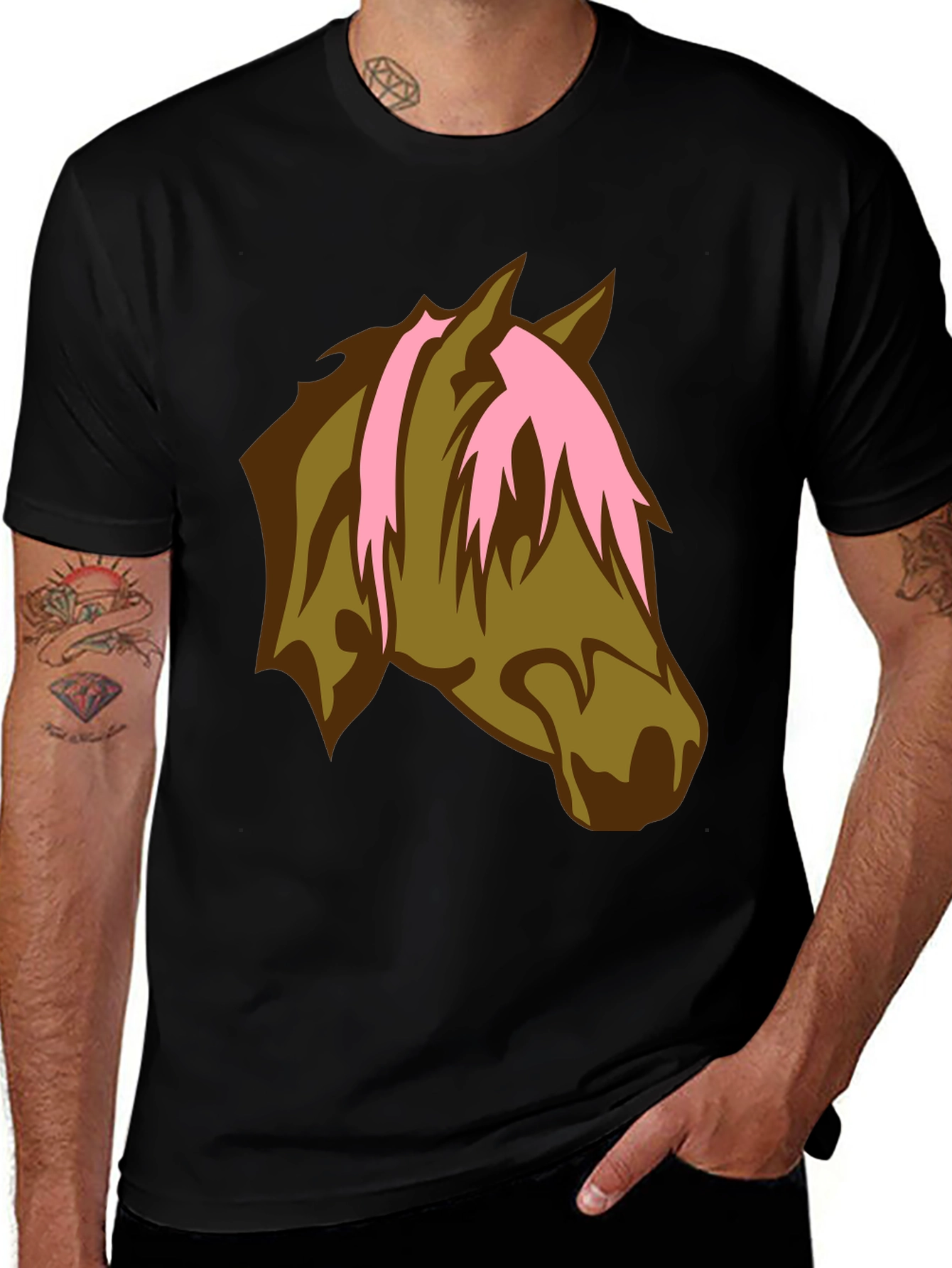Variant 10 of Horse Head Graphic Tee - Black Cotton Blend