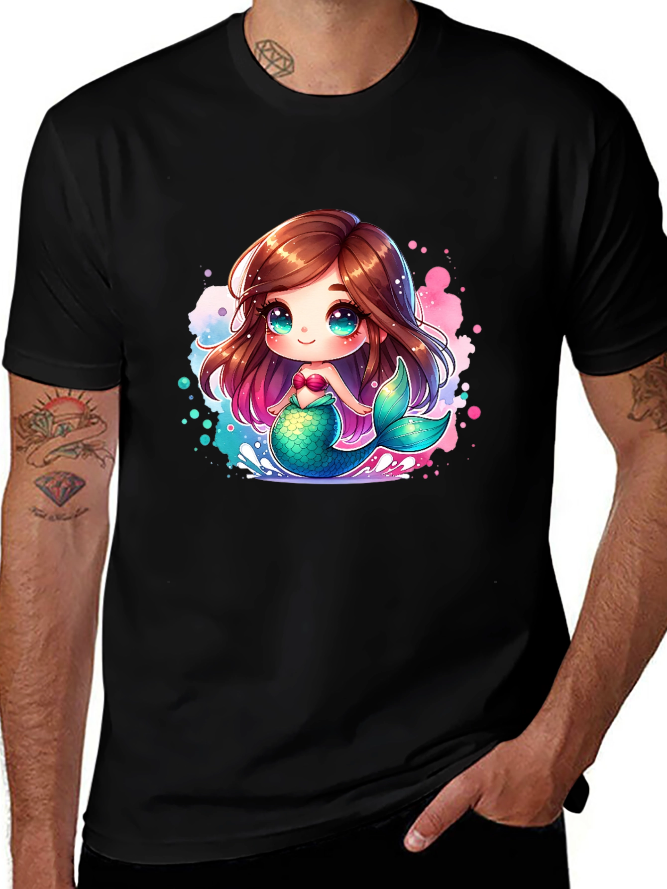 Variant 29 of Cute Mermaid Cartoon Black T-Shirt