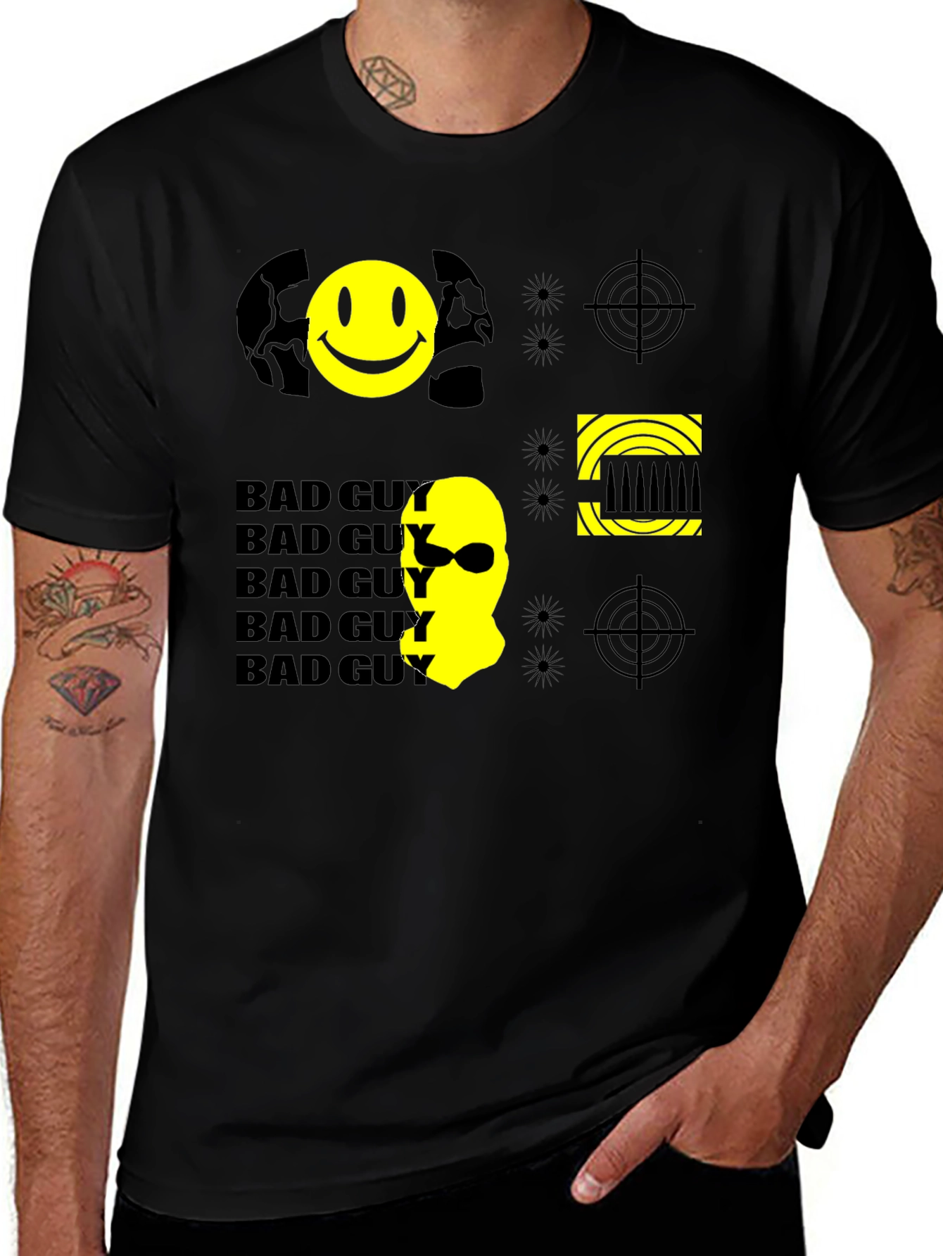 Variant 16 of Bad Guy Graphic Print Tee - Black Cotton Crew Neck T-Shirt
