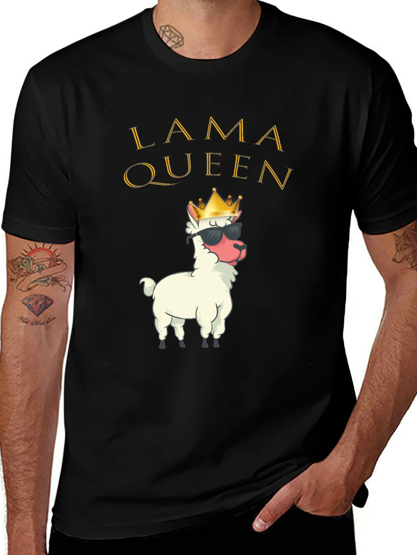 Black Lama Queen Graphic T-Shirt Funny Alpaca Tee main image