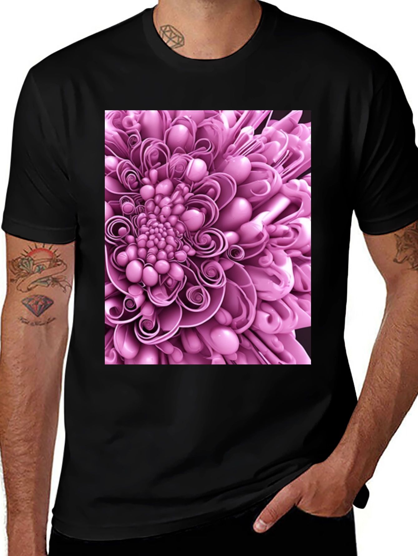 Variant 4 of Abstract Flower Graphic Print Black T-Shirt