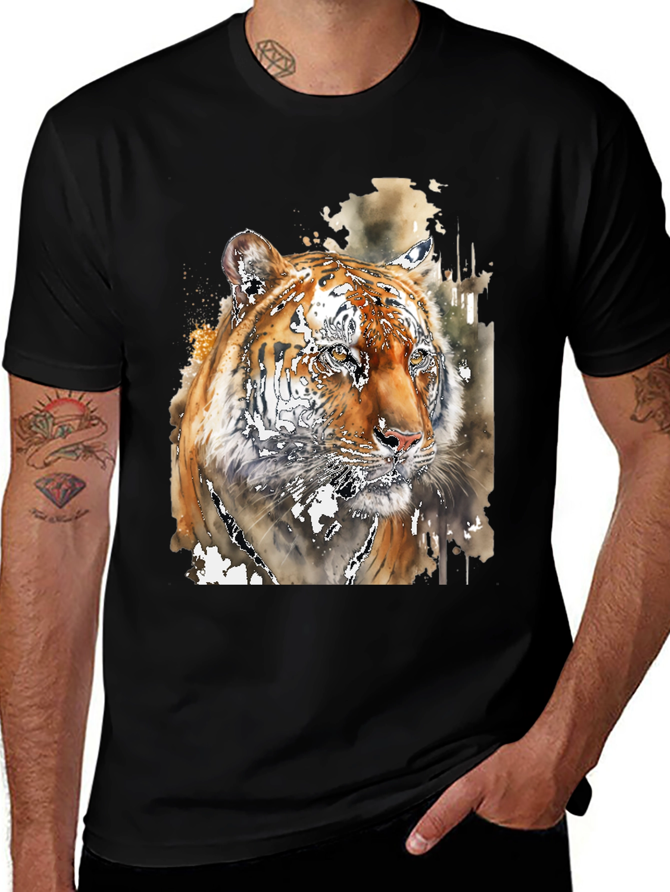 Variant 6 of Tiger Watercolor Graphic Tee - Black