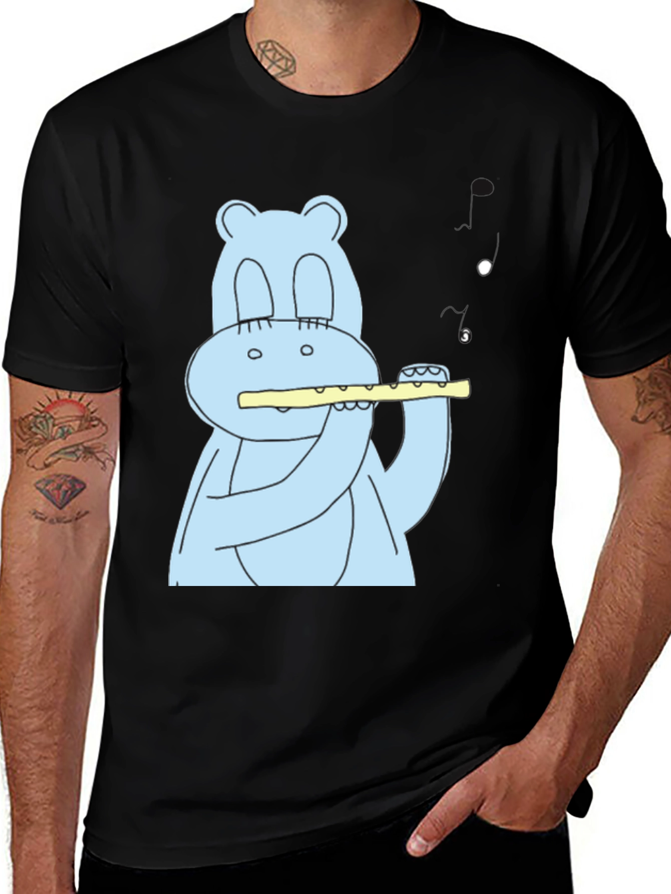 Variant 2 of Hippo Flute Player Black T-Shirt