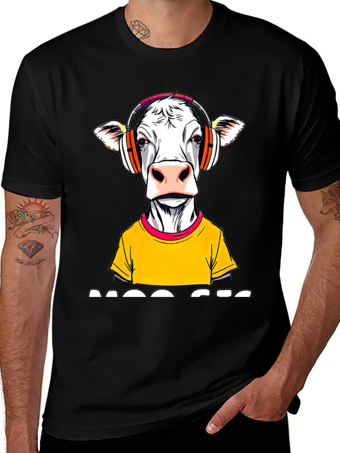 Variant 13 of DJ Cow Graphic Tee - Black Cotton Blend