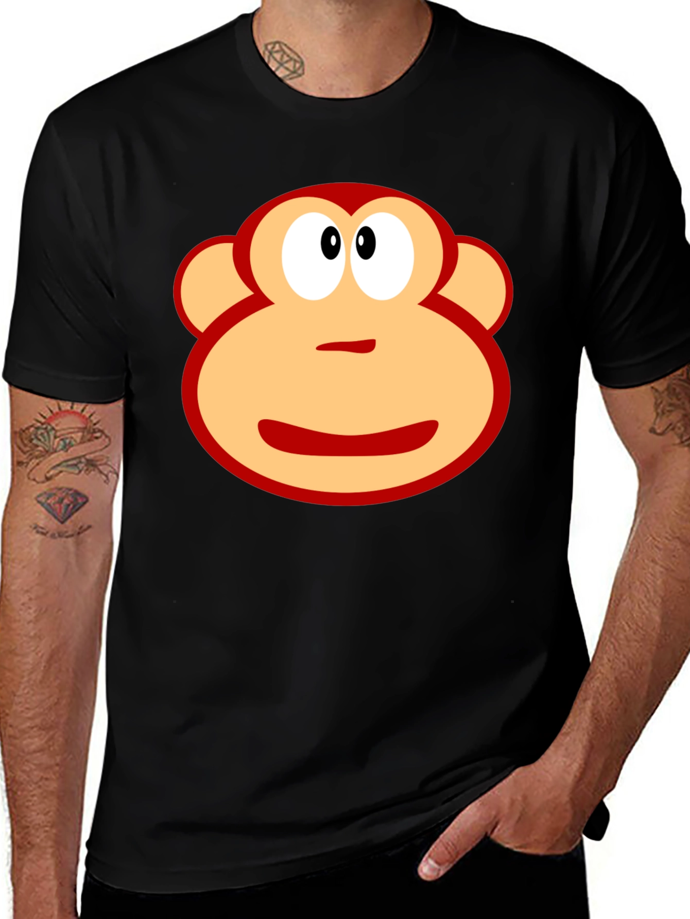 Variant 20 of Fun Monkey Face Graphic Black T-Shirt