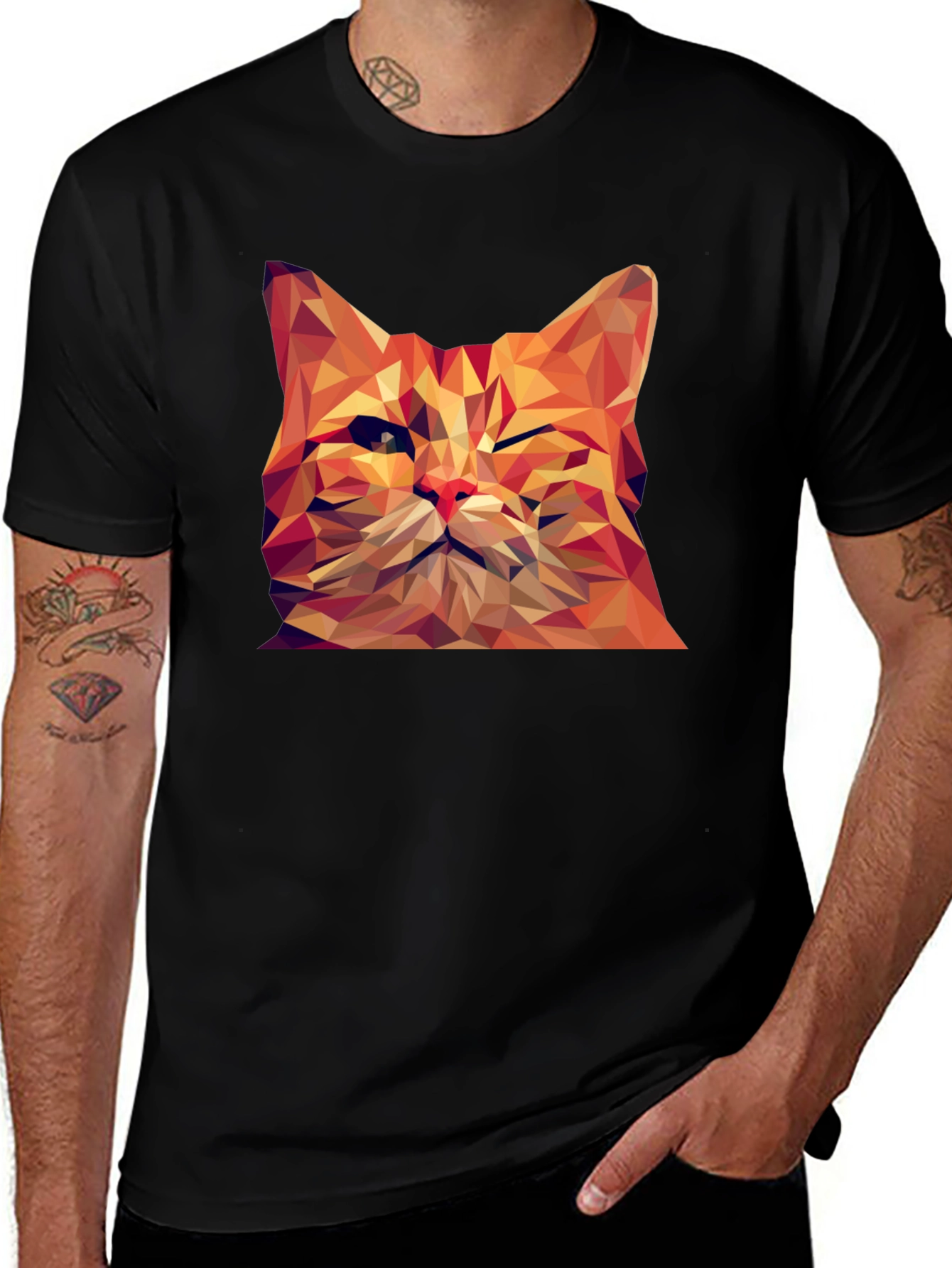 Variant 13 of Geometric Cat Graphic Tee - Black