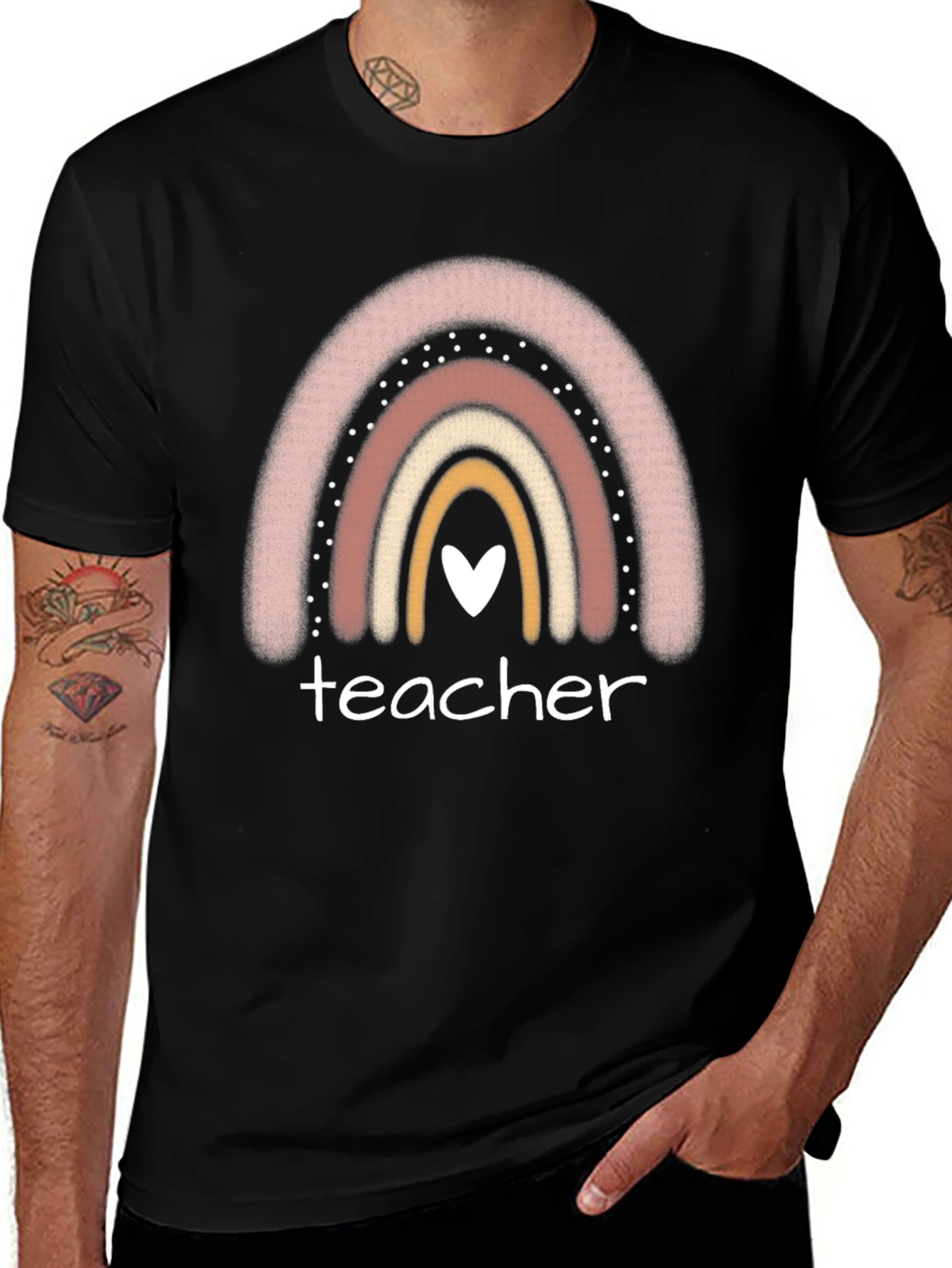Variant 26 of Teacher Rainbow Heart Graphic Tee - Unisex Soft Style
