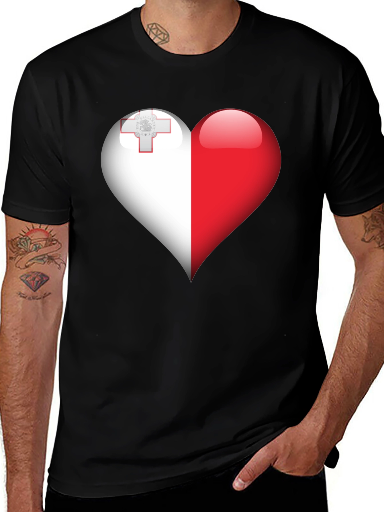 Malta Heart Flag Graphic T-Shirt - Black