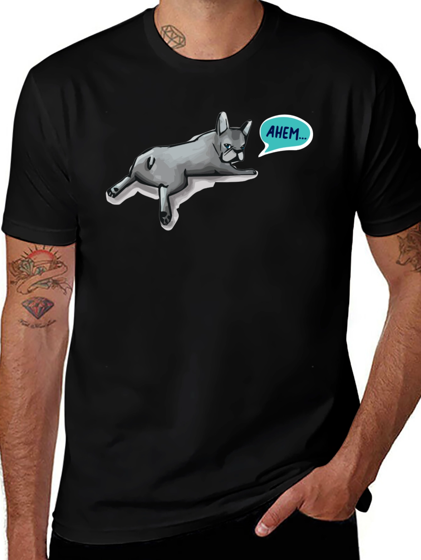 Variant 4 of Ahem French Bulldog Men's Black T-Shirt