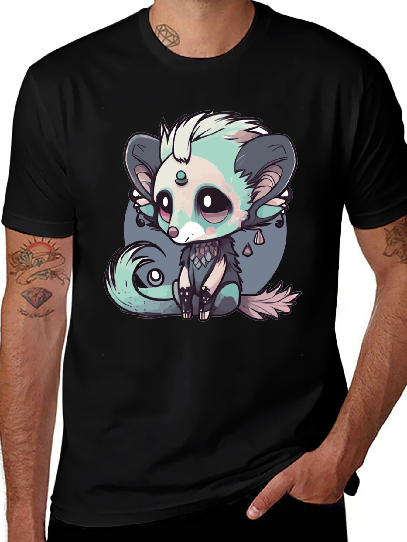 Variant 4 of Cute Cartoon Creature Black T-Shirt