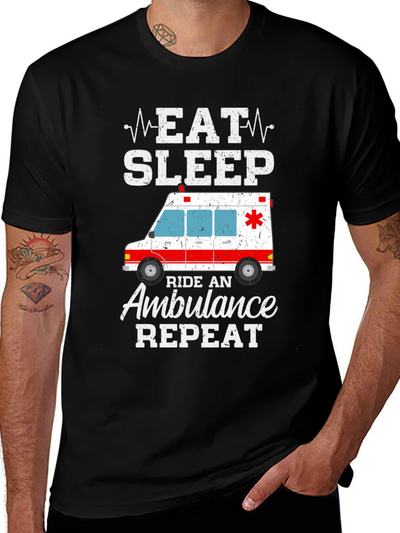 Eat Sleep Ride Ambulance Repeat Black T-Shirt