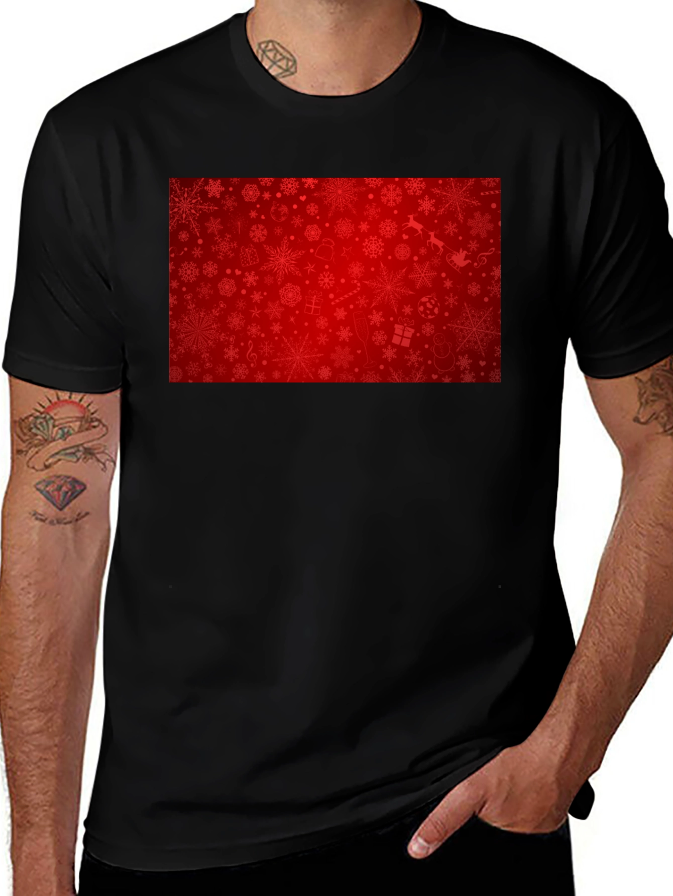 Variant 17 of Festive Holiday Pattern T-Shirt - Black
