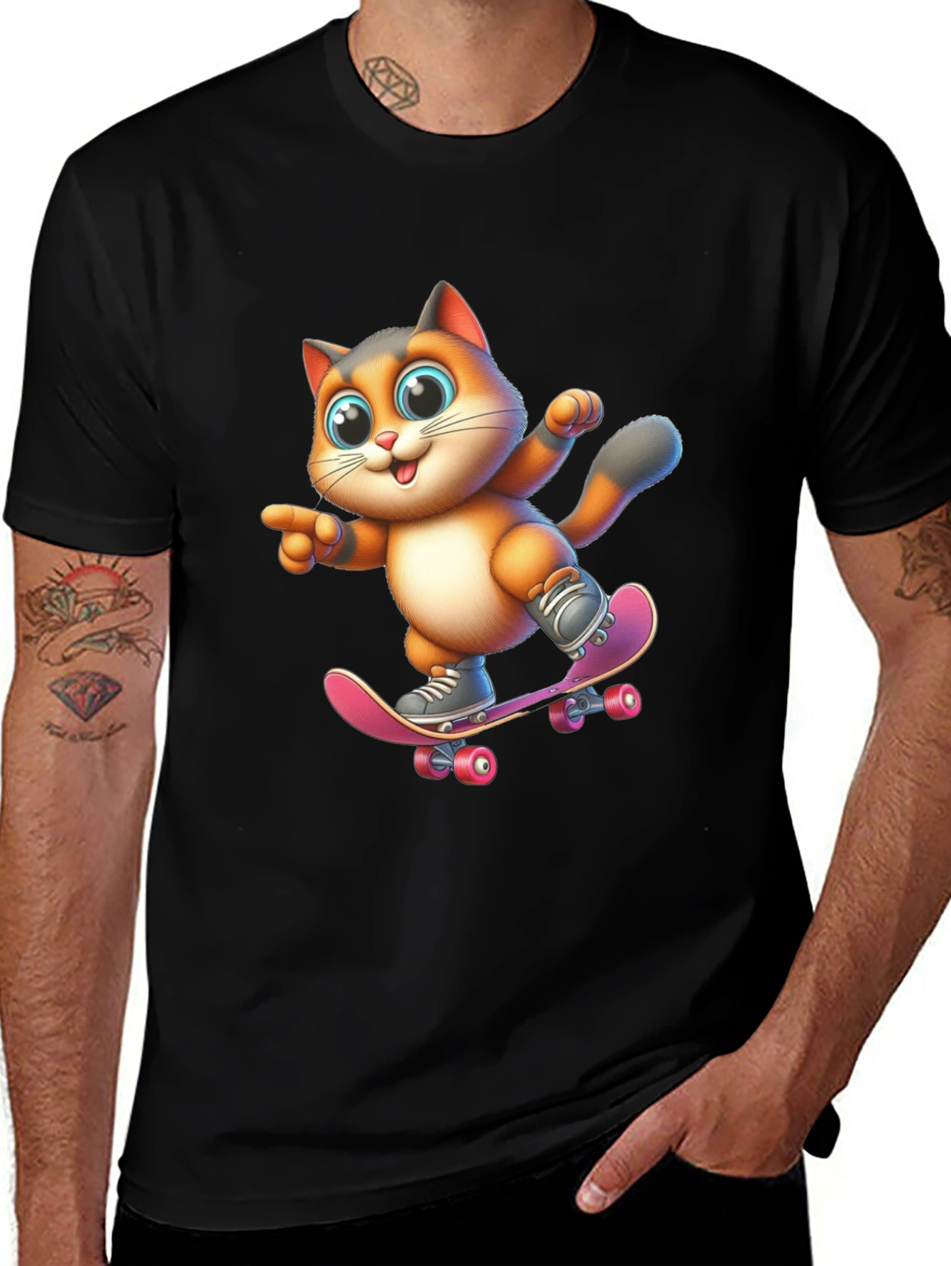 Variant 5 of Cartoon Cat Skateboarder Graphic T-Shirt