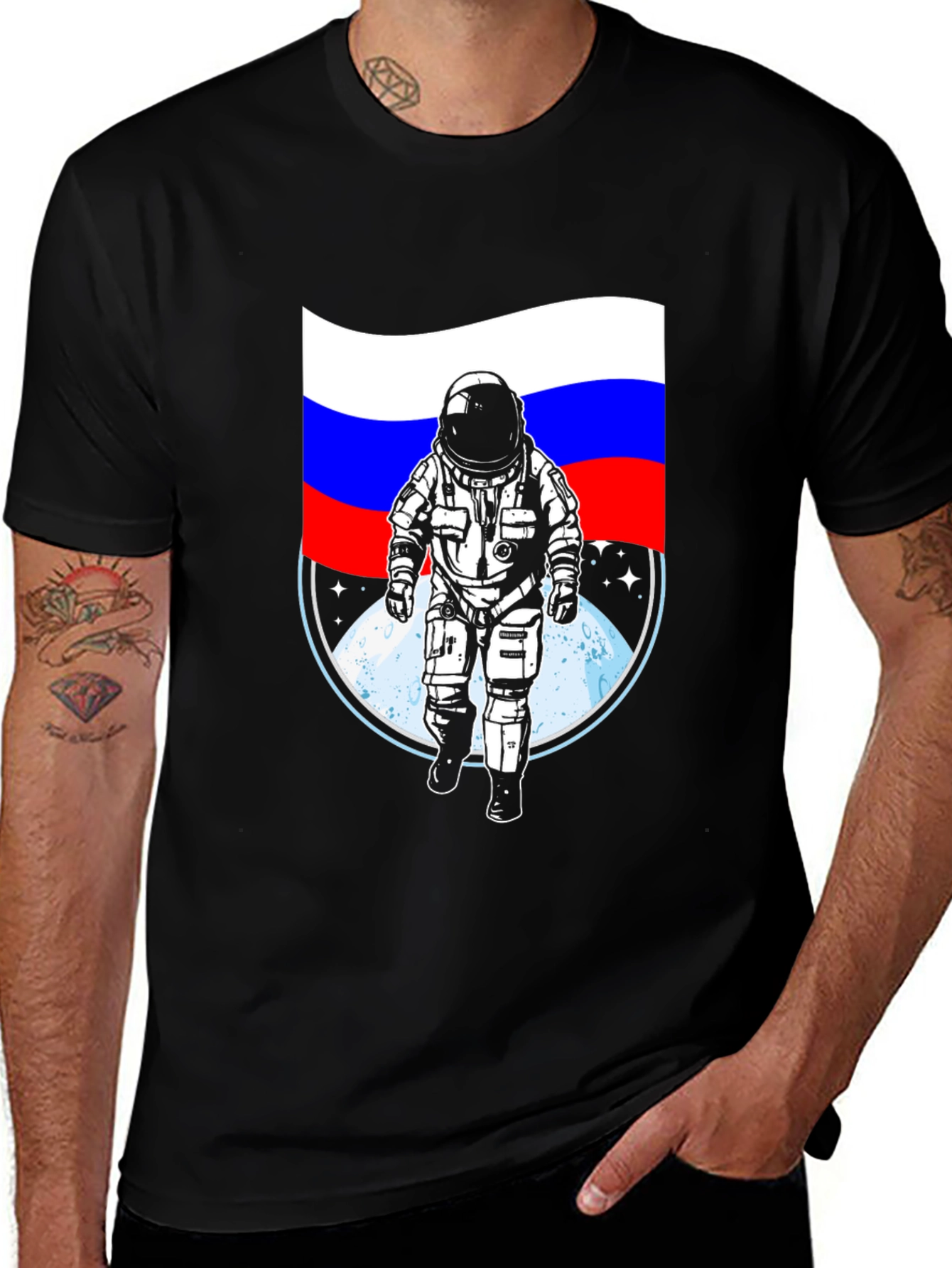 Variant 29 of Russian Flag Astronaut T-Shirt - Space Adventure Tee