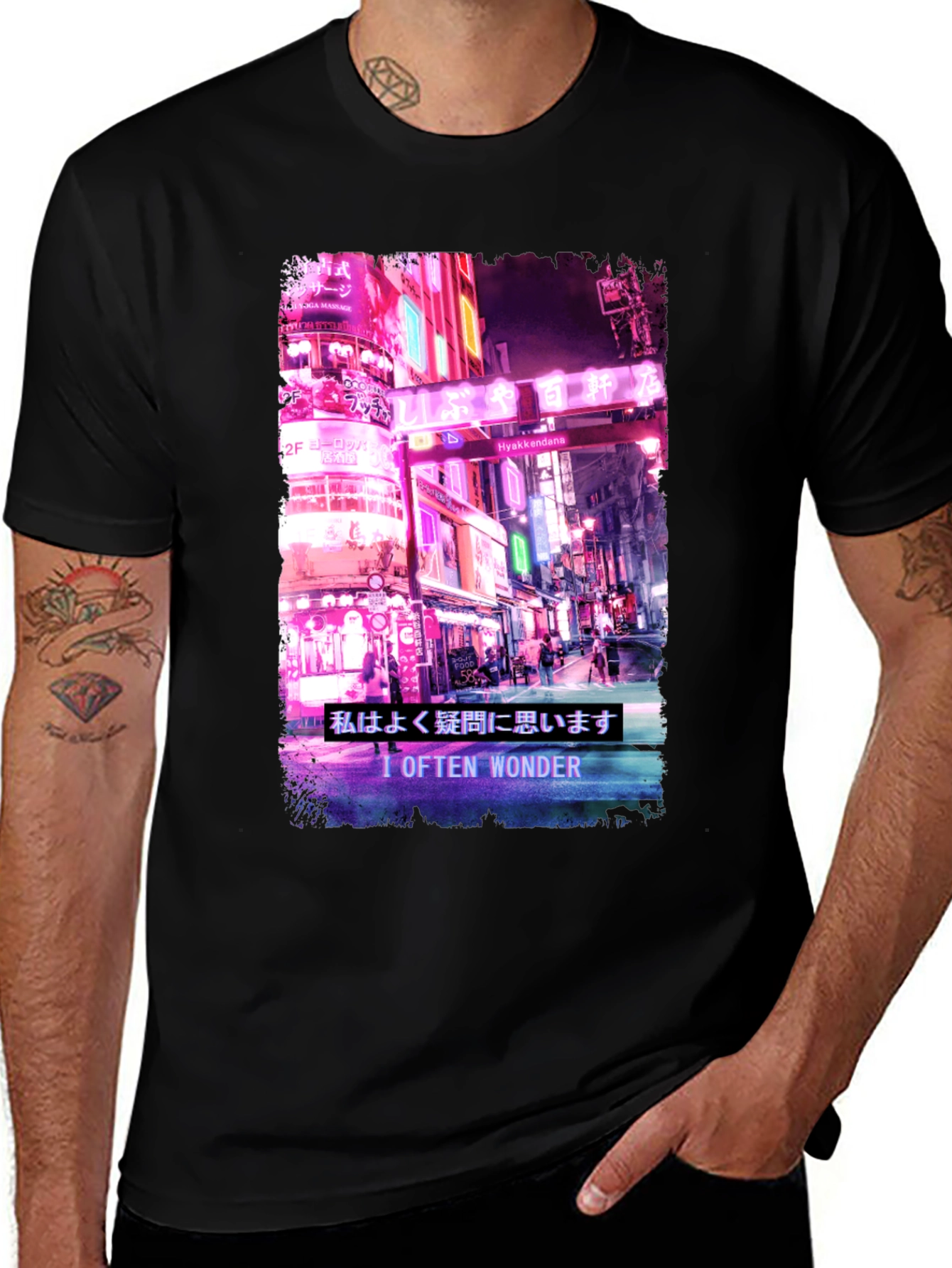Variant 20 of I Often Wonder Tee - Neon Cityscape Graphic T-Shirt