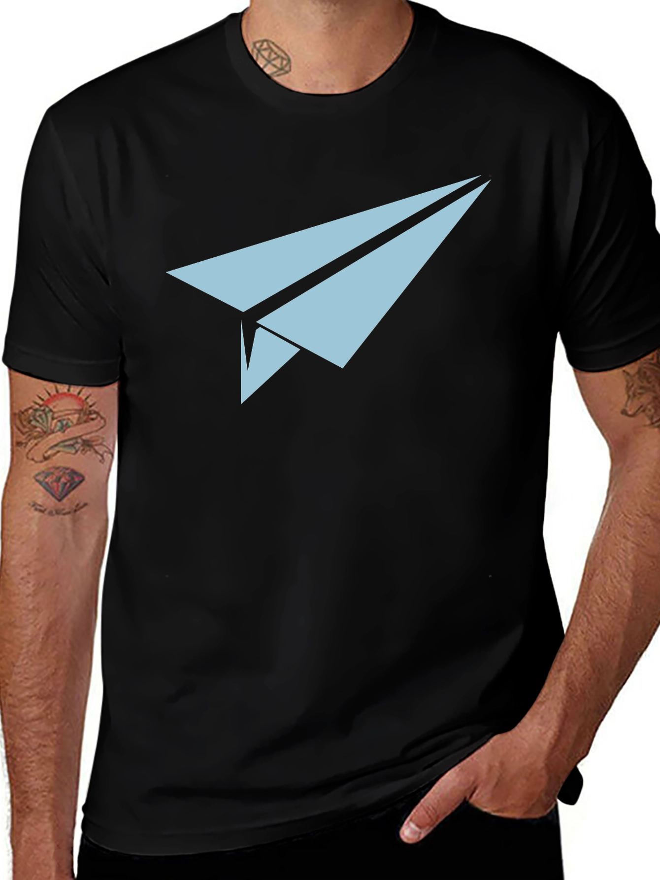 Variant 24 of Paper Airplane Graphic Tee - Black Cotton Casual Top