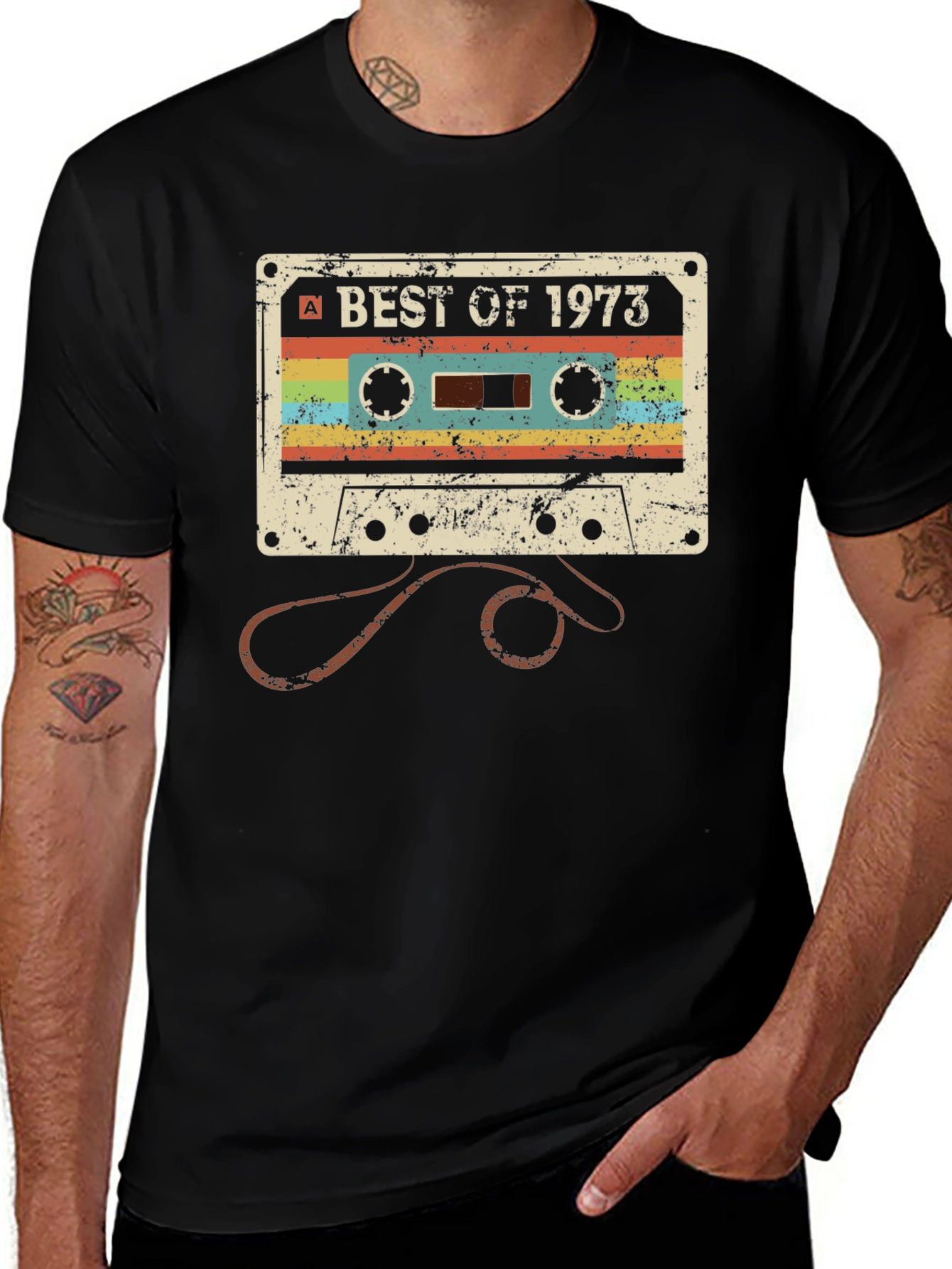 Black Retro Cassette Tape Best of 1973 Graphic Tee main image