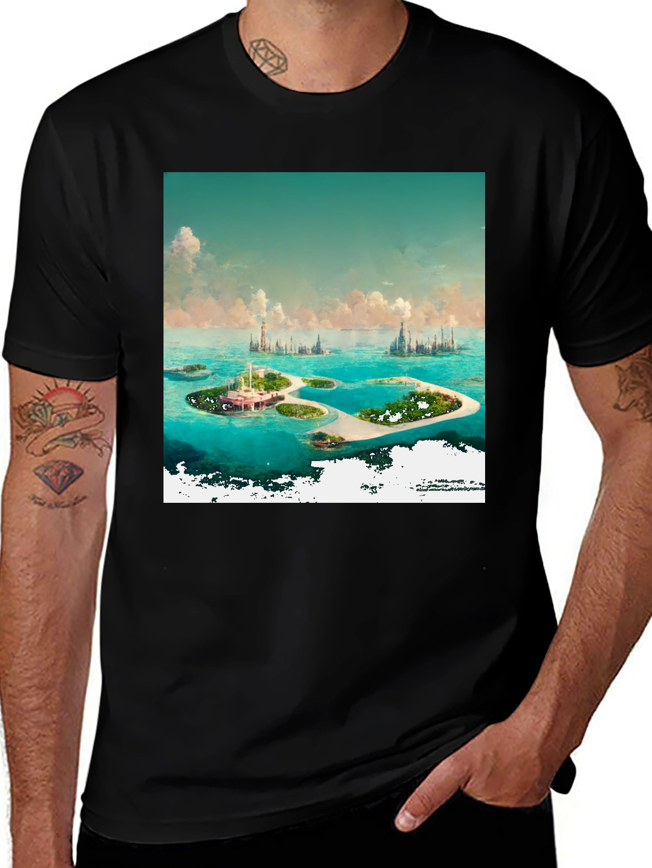 Black Island Paradise Graphic Tee - Coastal Dream main image