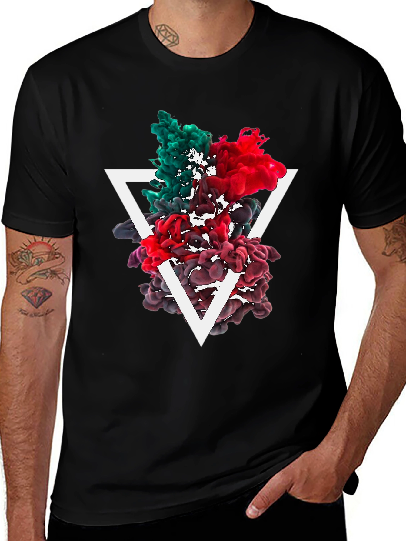 Abstract Ink Triangle Graphic Tee - Black