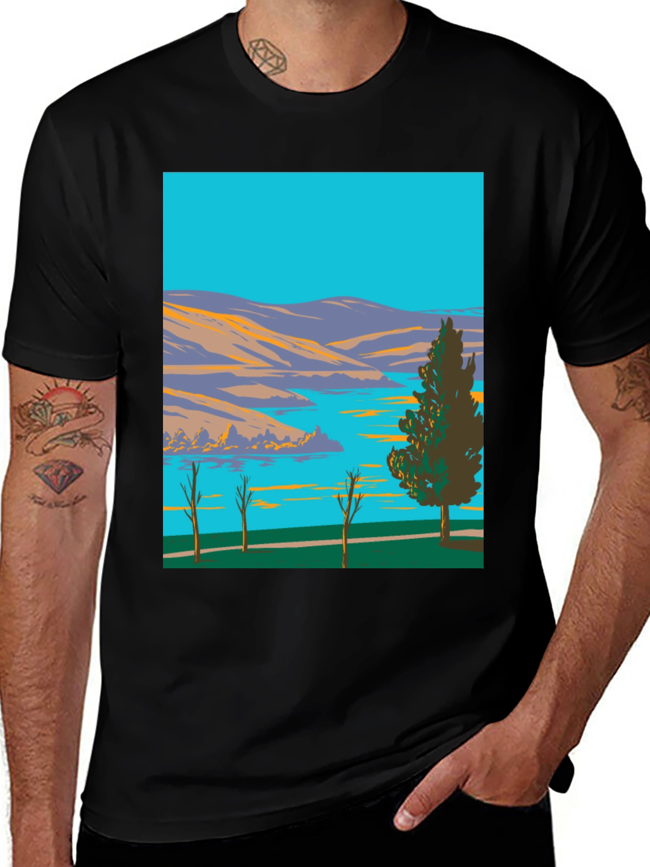 Variant 16 of Lake & Mountain Graphic Tee - Nature Art Shirt