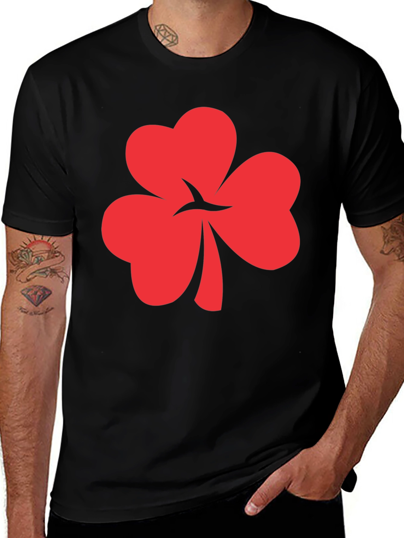 Variant 25 of Red Shamrock Graphic Black Tee