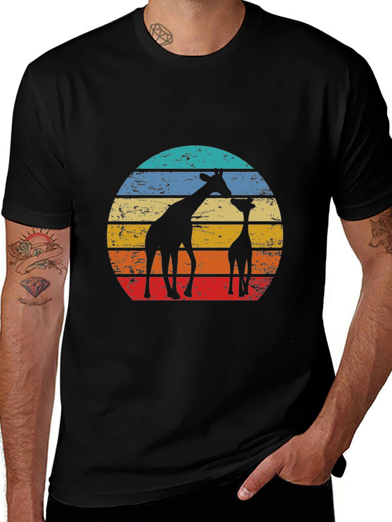 Variant 9 of Giraffe Sunset Graphic T-Shirt - Wildlife Lover Tee