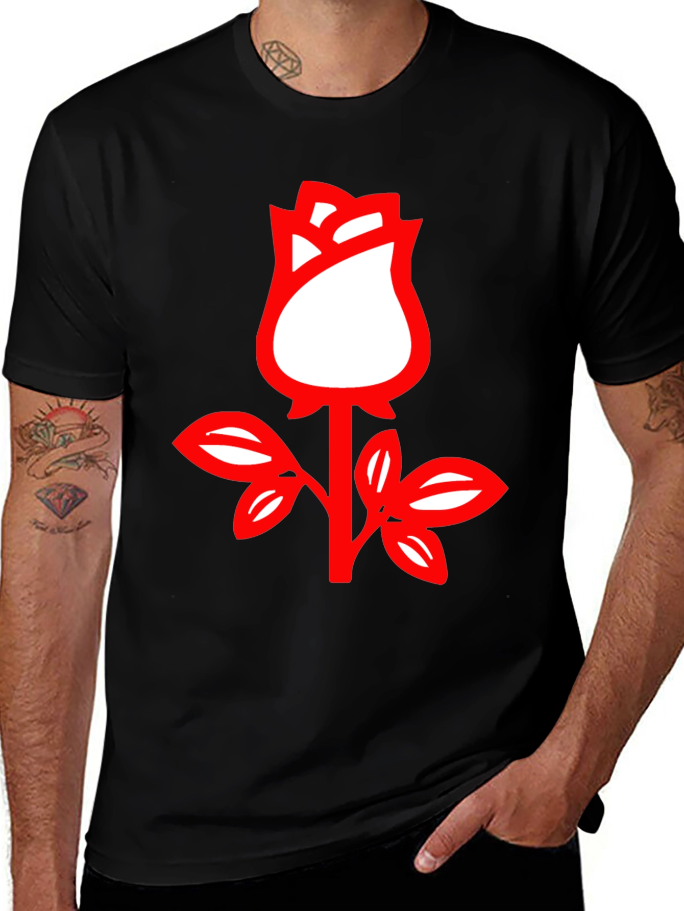 Variant 23 of Rose Graphic Tee - Stylish Black Cotton T-Shirt