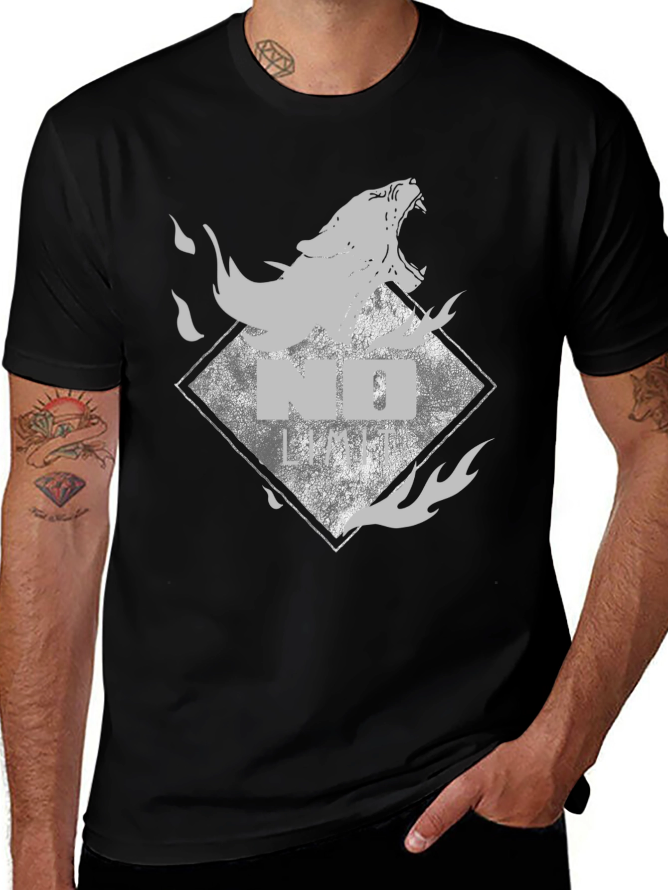 Variant 8 of Black Tee with Wolf Graphic - No Limits Style