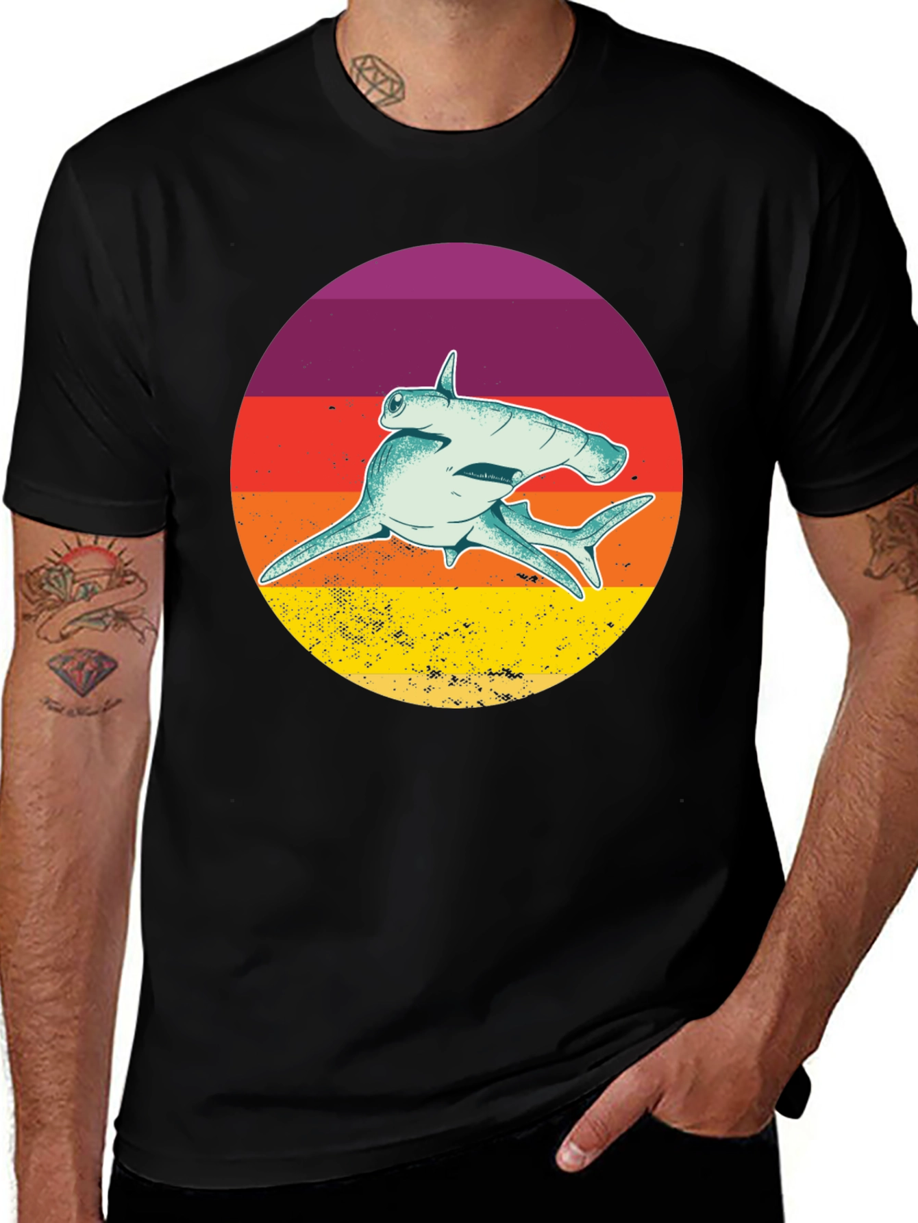 Variant 30 of Hammerhead Shark Sunset Graphic T-Shirt