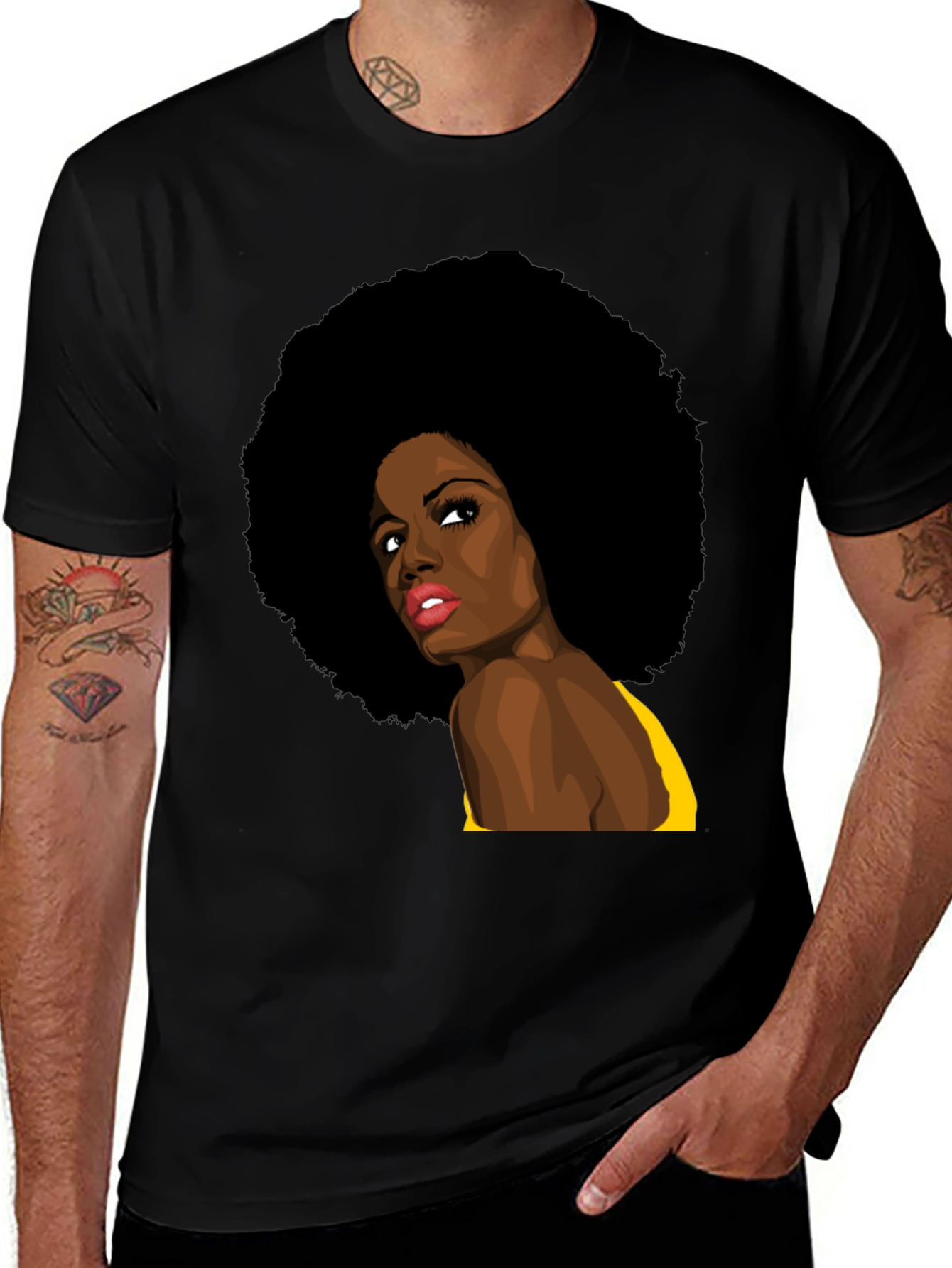 Afro Woman Graphic Print Black T-Shirt